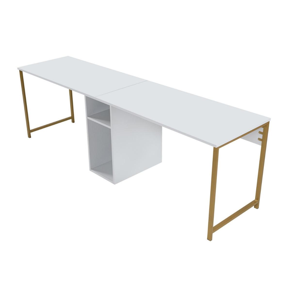 DOPPELSCHREIBTISCH - twin 240/60/74 cm - Goldfarben/Weiß, Holzwerkstoff (71/60/74cm) - Calicosy