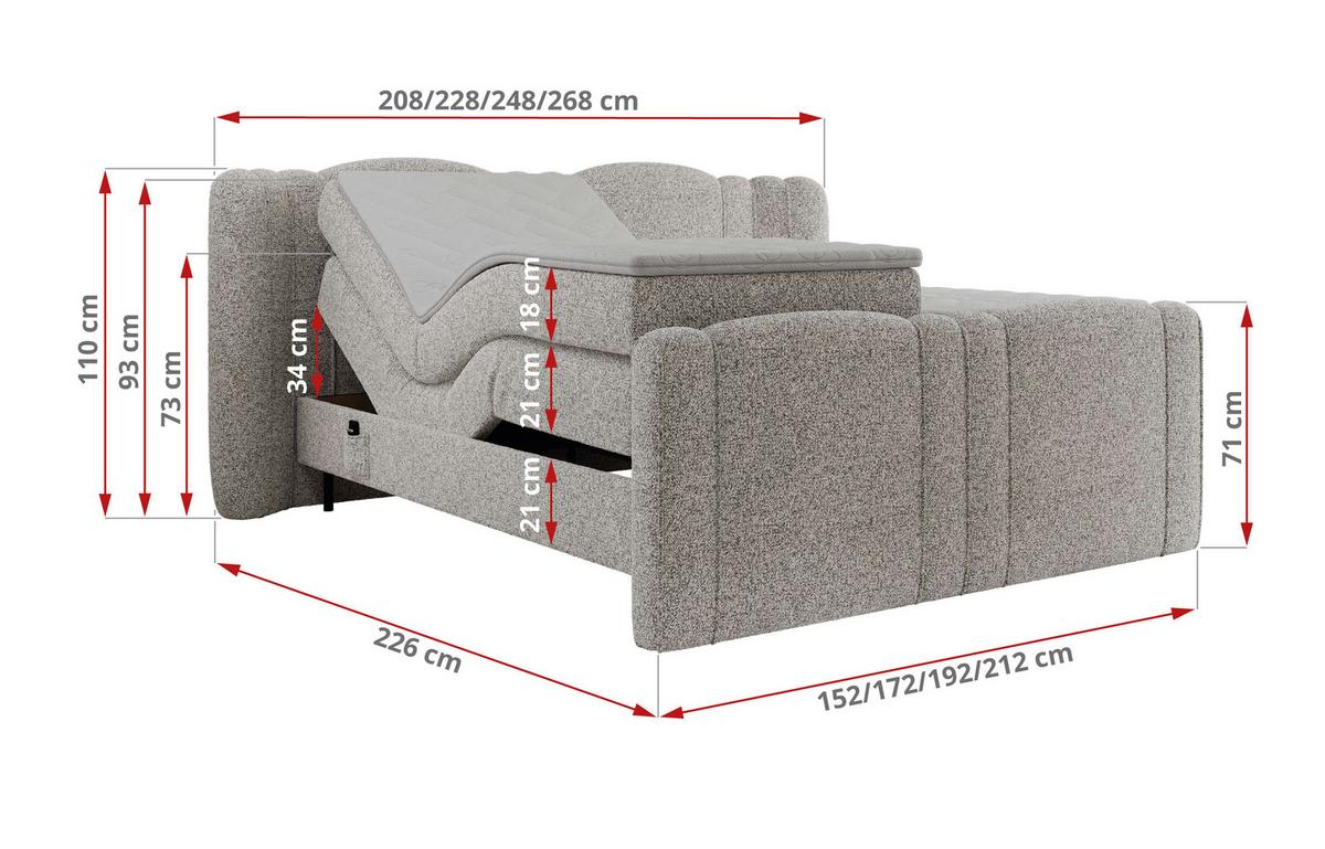 BOXBETT FORTINA 200/200 - Hellgrau Struktur - H3 - Hellgrau, Holz/Textil (200/200cm) - MKS
