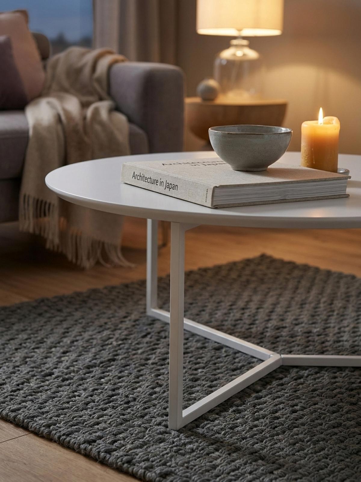 COUCHTISCH rund, Weißes MDF-Holz mit Metallbeinen, Durchmesser 80 cm, Höhe 33 cm - Weiß, Holz/Metall (80/80/33cm) - KADIMA DESIGN