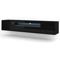 TV LOWBOARD Schwarz matt, Schwarz Hochglanz 200/42/37 - Schwarz Hochglanz, Holzwerkstoff (200/42/37cm) - RAUMHIRSCH FURNITURE