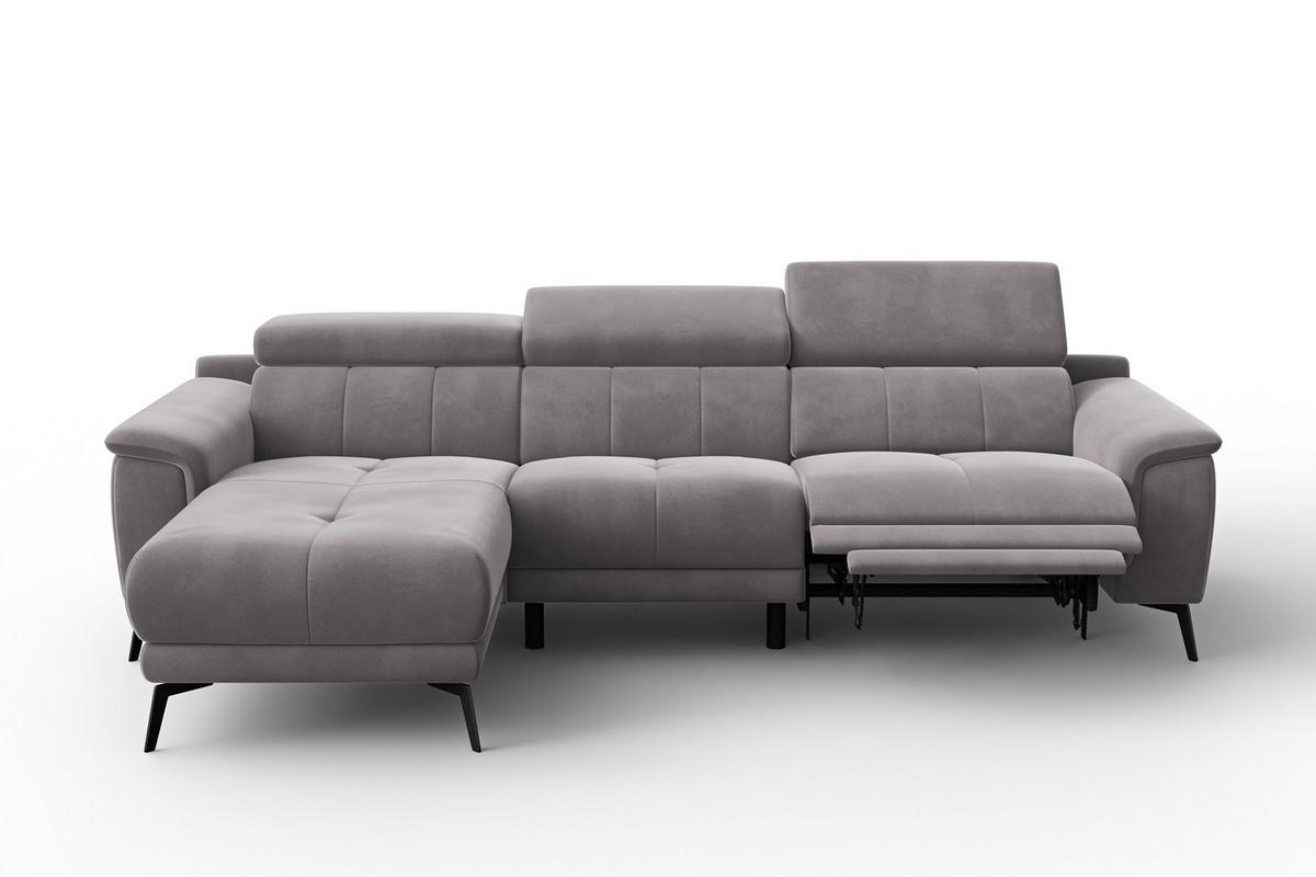 ECKSOFA FIERO 4-Sitzer LINKS, Dunkelgrauer Veloursstoff - Dunkelgrau/Schwarz, Holz/Textil (288/170cm) - Courtois Laville