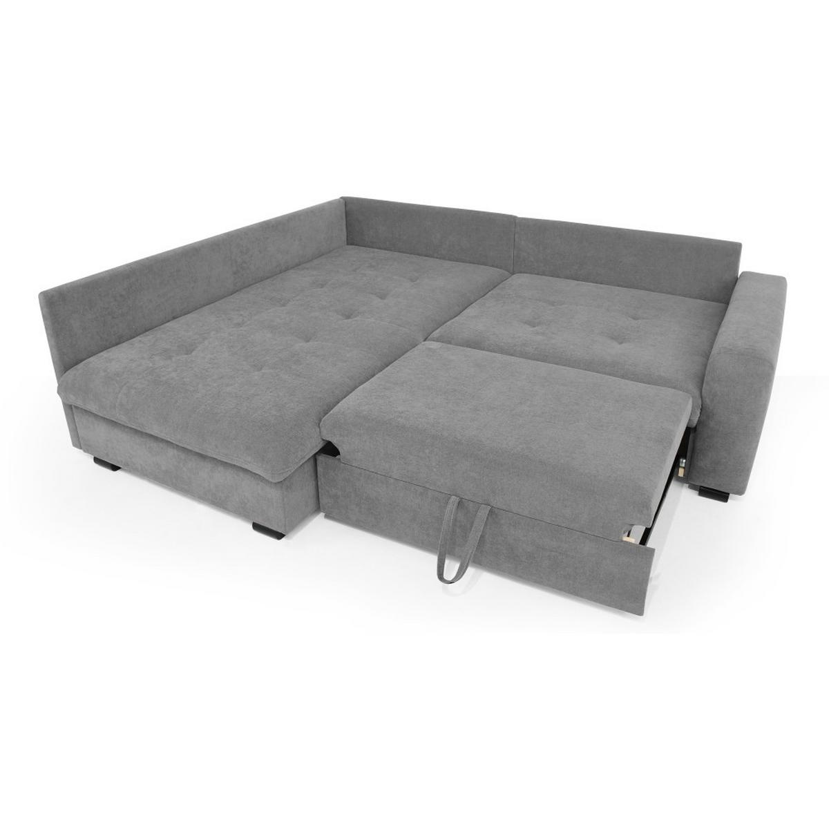ECKSCHLAFSOFA Ramo mit Bettkasten, Topper gratis, Grau, links - Schwarz/Grau, Textil (190/229cm) - Beautysofa