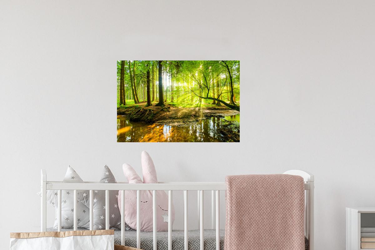 WANDTATTOO Wald - Landschaft - Wasser - Bäume - Sonne - Grün - Natur Deko Wohnzimmer 60x40 cm - Grün, Kunststoff (60/40/0.1cm) - MuchoWow