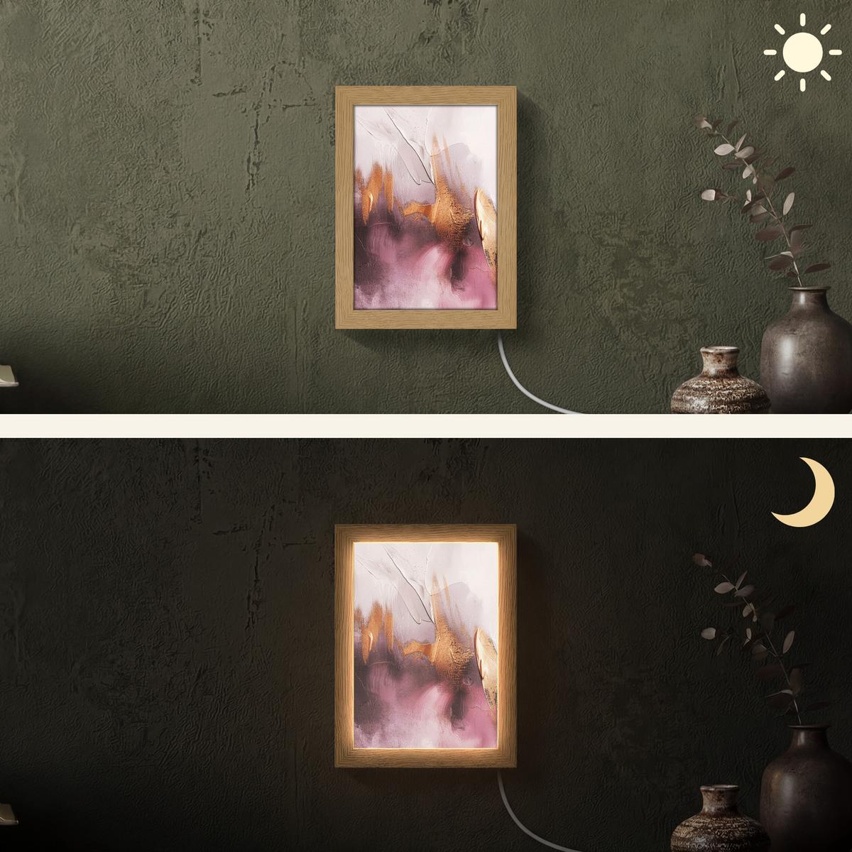 WANDLEUCHTE Lila - Abstrakt - Farbe - Gold 15x20 cm - Mauve, Holzwerkstoff (15/20/8cm) - OnlyWow
