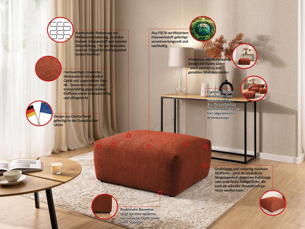 HOCKER Lennon aus Terrakotta Strukturstoff mit vielseitiger Nutzung - Terracotta/Schwarz, Holz/Kunststoff (102/42/76cm) - S-Style