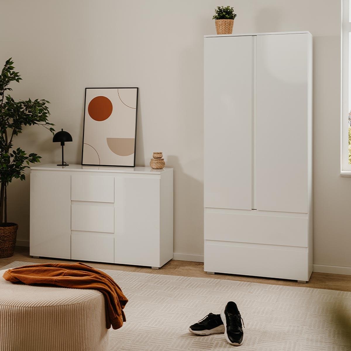 SIDEBOARD 2 Türen 3 Schubladen Weiß L120 cm - Pretoria - Weiß, Holzwerkstoff (40/80.5/14cm) - Calicosy