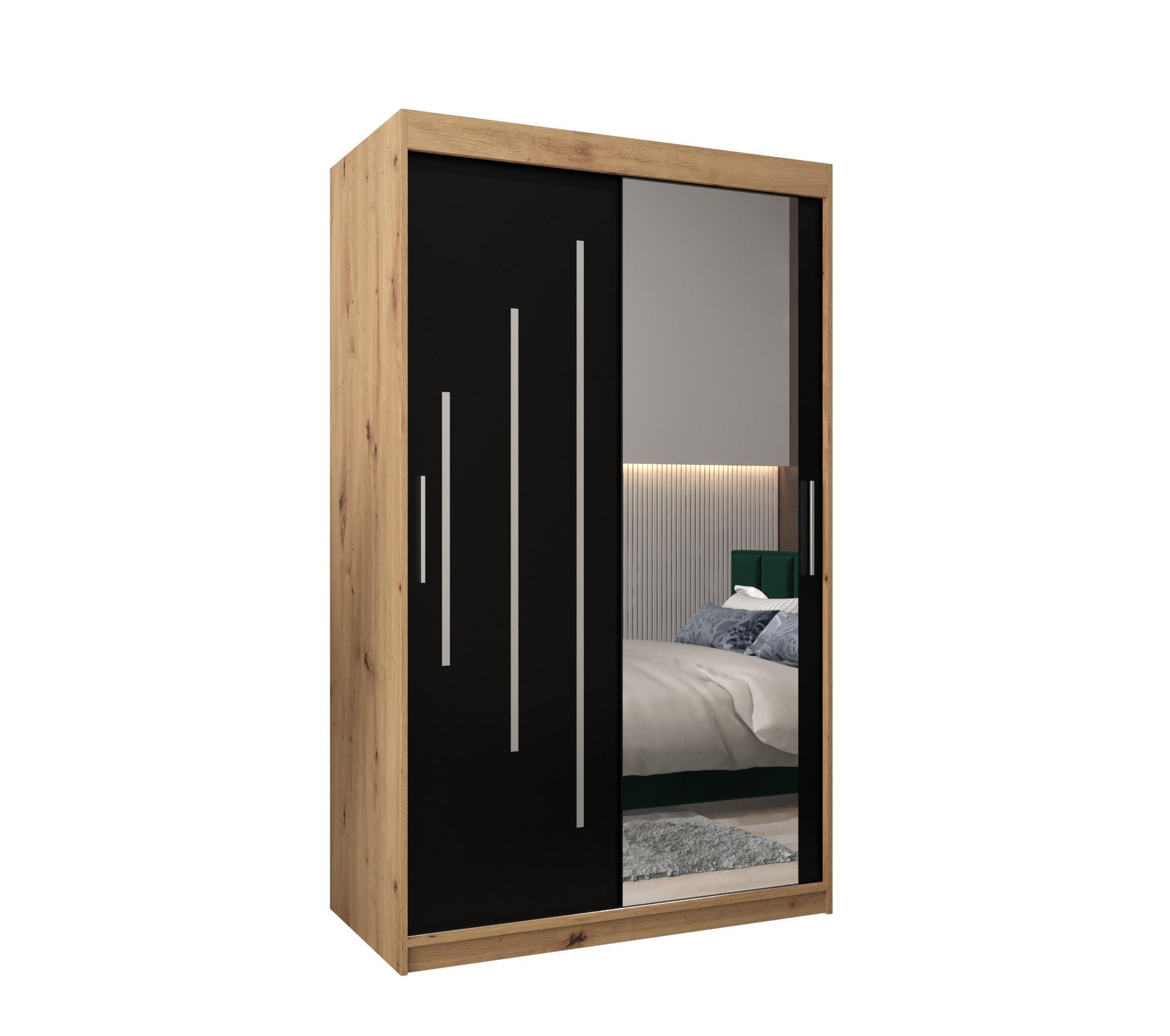 SCHWEBETÜRENSCHRANK 200/120/62 2-türig - Silberfarben/Schwarz, Holz/Kunststoff (120/200/62cm) - Abiks Möbel