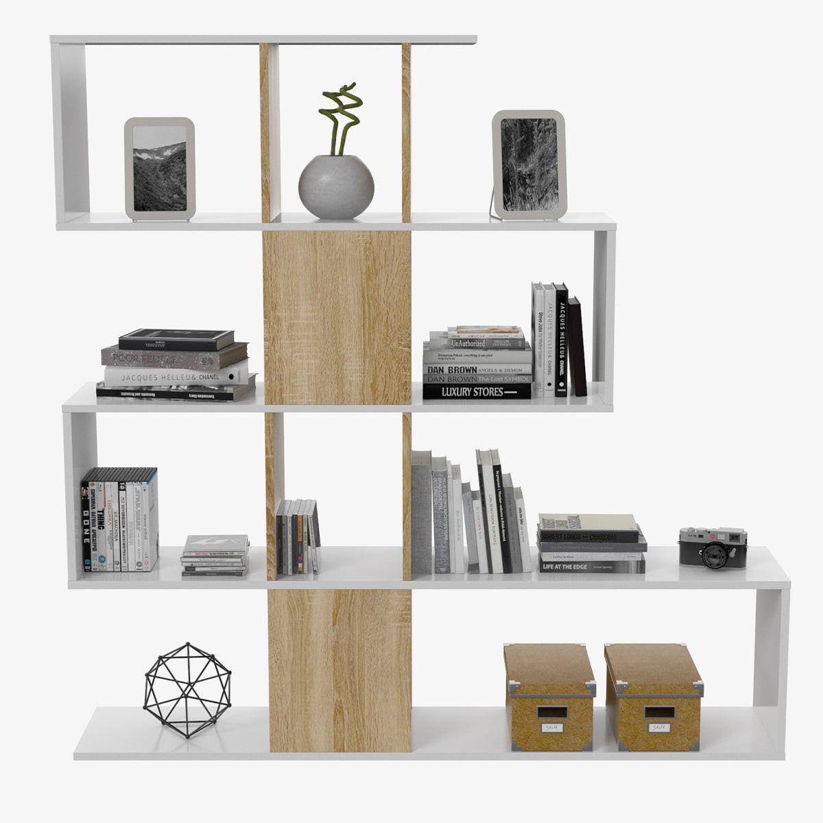 BÜCHERREGAL mit 4 Ebenen und 11 Aufbewahrungsfächern H145 cm - Eschefarben, Holzwerkstoff (28/145/11.2cm) - Calicosy