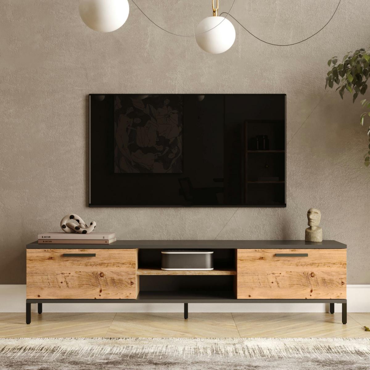 LOWBOARD Lempäälä - Braun, Holzwerkstoff/Metall (160/39/35cm) - [en.casa]