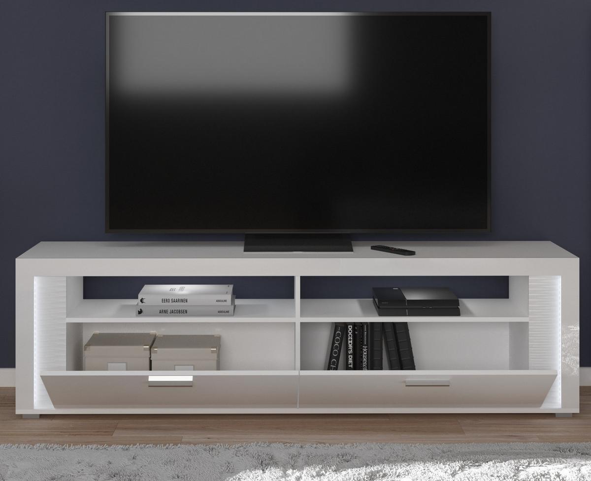 TV-LOWBOARD weiß Hochglanz, Flat-TV Board 200 cm, inkl. Beleuchtung - Weiß Hochglanz/Silberfarben, Holzwerkstoff/Kunststoff (204/58/46cm) - Inn.Furn
