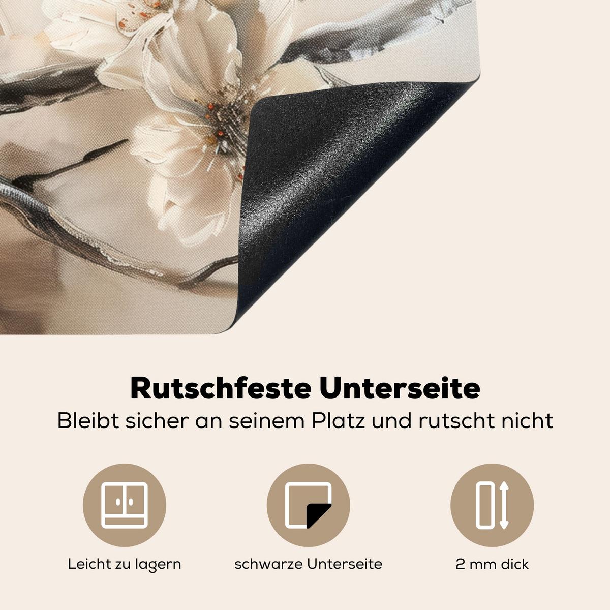 HERDABDECKPLATTE Blumen - Abstrakt - Gemalt - Beige Ceranfeldabdeckung 78x52 cm - Kaschmir, Kunststoff (78/52/0.2cm) - MuchoWow