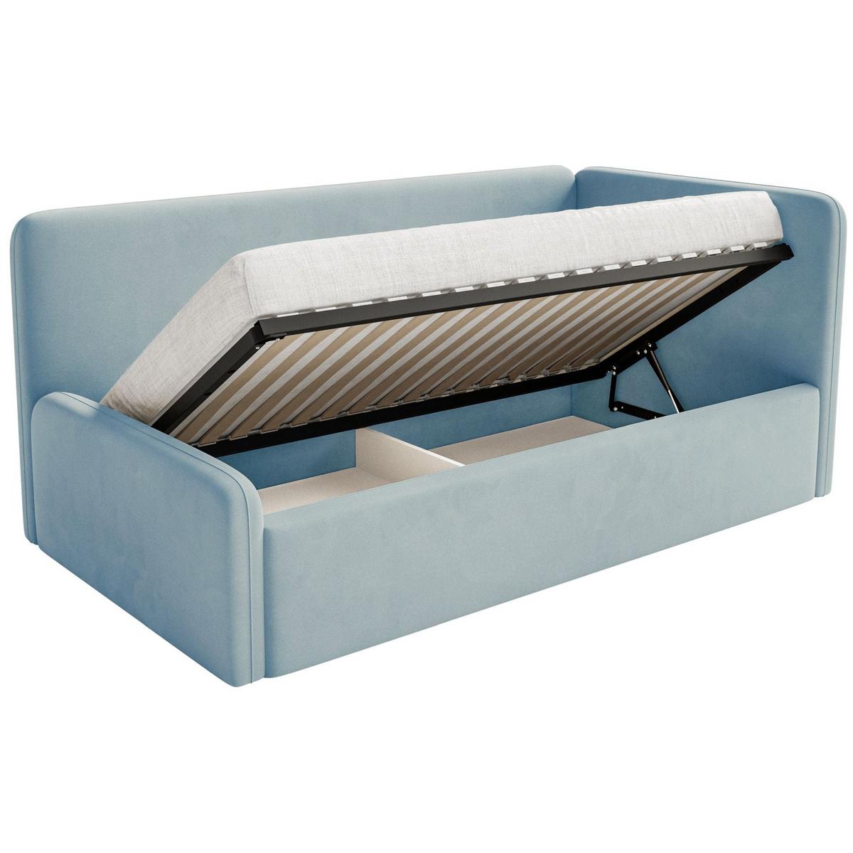 JUGENDBETT Fanko Samt Hellblau 90x200 cm - Schwarz/Hellblau, Kunststoff/Textil (90/200cm) - Selsey