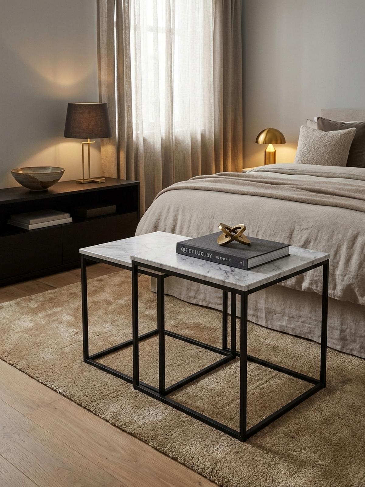 BEISTELLTISCH Set – 2-teilig Marmoroptik Metall 40x42,5x40 cm 35x39,5x35 cm - Schwarz/Weiß, Holz/Metall (40/40/42cm) - KADIMA DESIGN