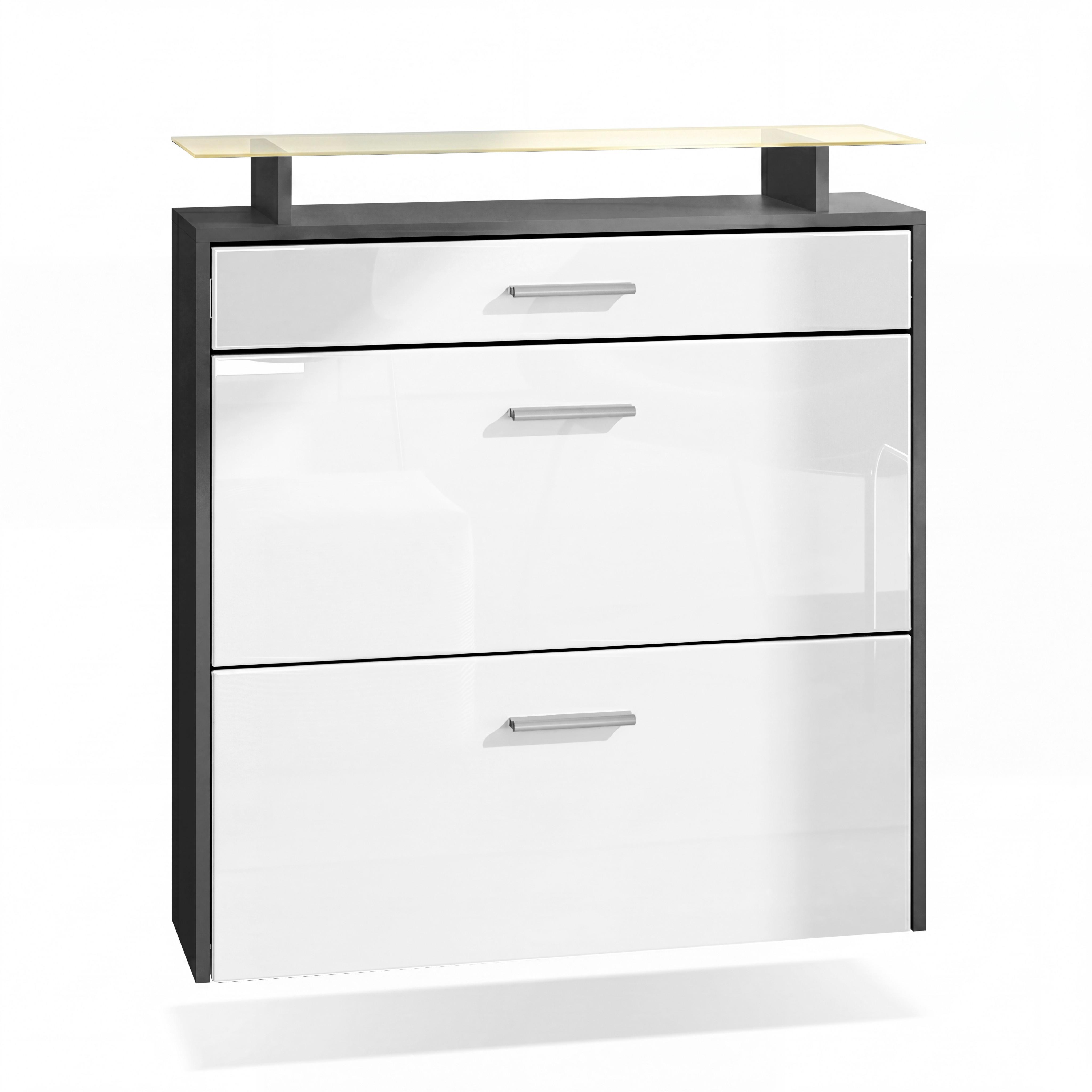 SCHUHSCHRANK Malea Fronten in Weiß Hochglanz - Weiß Hochglanz, Holzwerkstoff (89/96/23cm) - Vladon