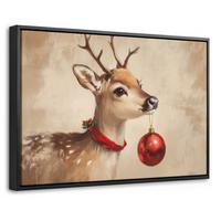 LEINWAND Bilder mit Rahmen - Weihnachten - Hirsch - Geweih - Weihnachtskugel - Rentier - 30x20 - Hellbraun, Textil (30/20cm) - MuchoWow