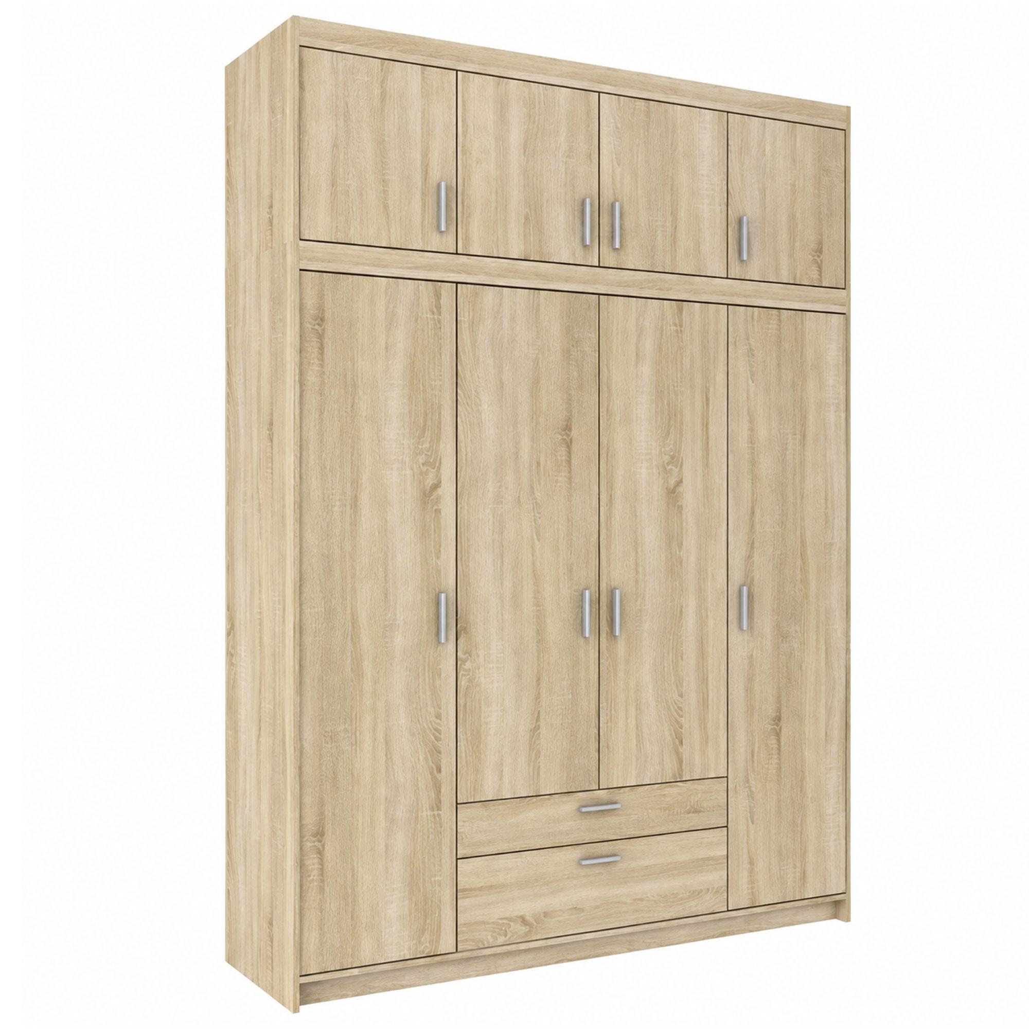 DREHTÜRENSCHRANK Elena mit 4 Türen und 2 Schubladen, mit Aufsatz Sonoma Eiche - Sonoma Eiche, Holzwerkstoff (176/245/53cm) - Beautysofa