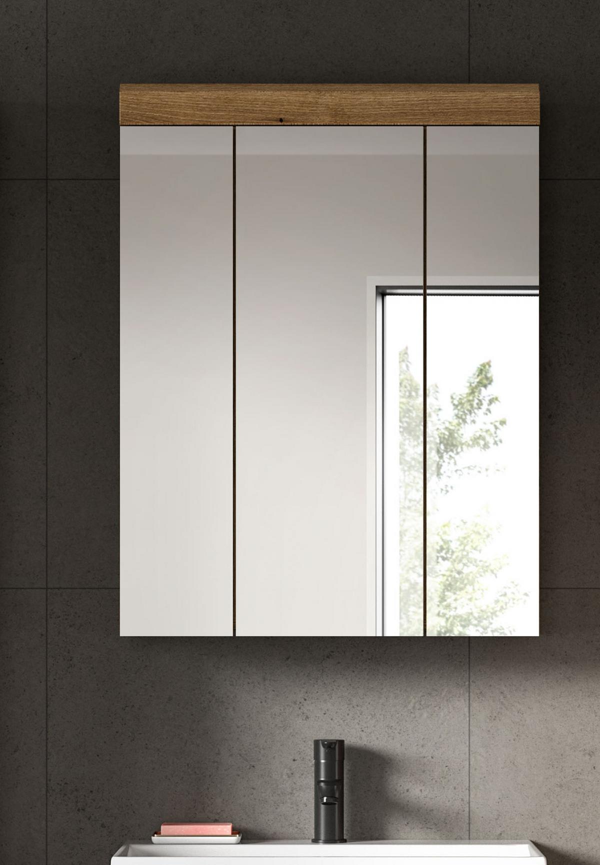 SPIEGELSCHRANK Evoke Eiche, Badschrank 3-türig 60 cm - Eichefarben, Glas/Holzwerkstoff (60/79/18cm) - Inn.Furn