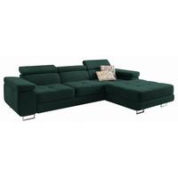 ECKSOFA ELMA R-S Grün Velours-Stoff mit Schlaffunktion - Silberfarben/Grün, Holz/Textil (280/205cm) - MASSENO