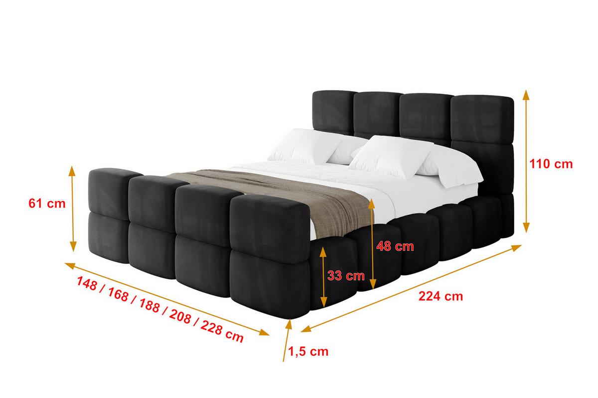 POLSTERBETT mit Bettkasten und Lattenrost, Bett mit Kopfteil, Boxbett ohne Matratze, Doppelbett mit Stauraum - NATA-Z 200x200 Schwarz - Schwarz Hochglanz, Holzwerkstoff/Textil (200/200cm) - ALTDECOR
