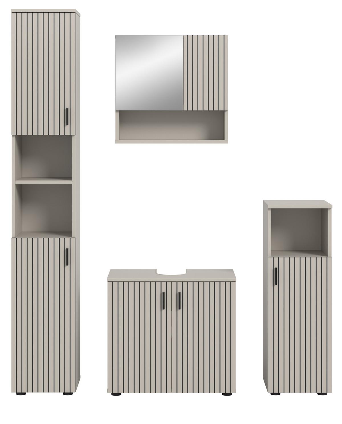 BADMÖBEL-SET Kaschmir 4-teilig 150 cm, Komplettset mit viel Stauraum - Kaschmir/Schwarz, Glas/Holzwerkstoff (150/192/30cm) - Inn.Furn