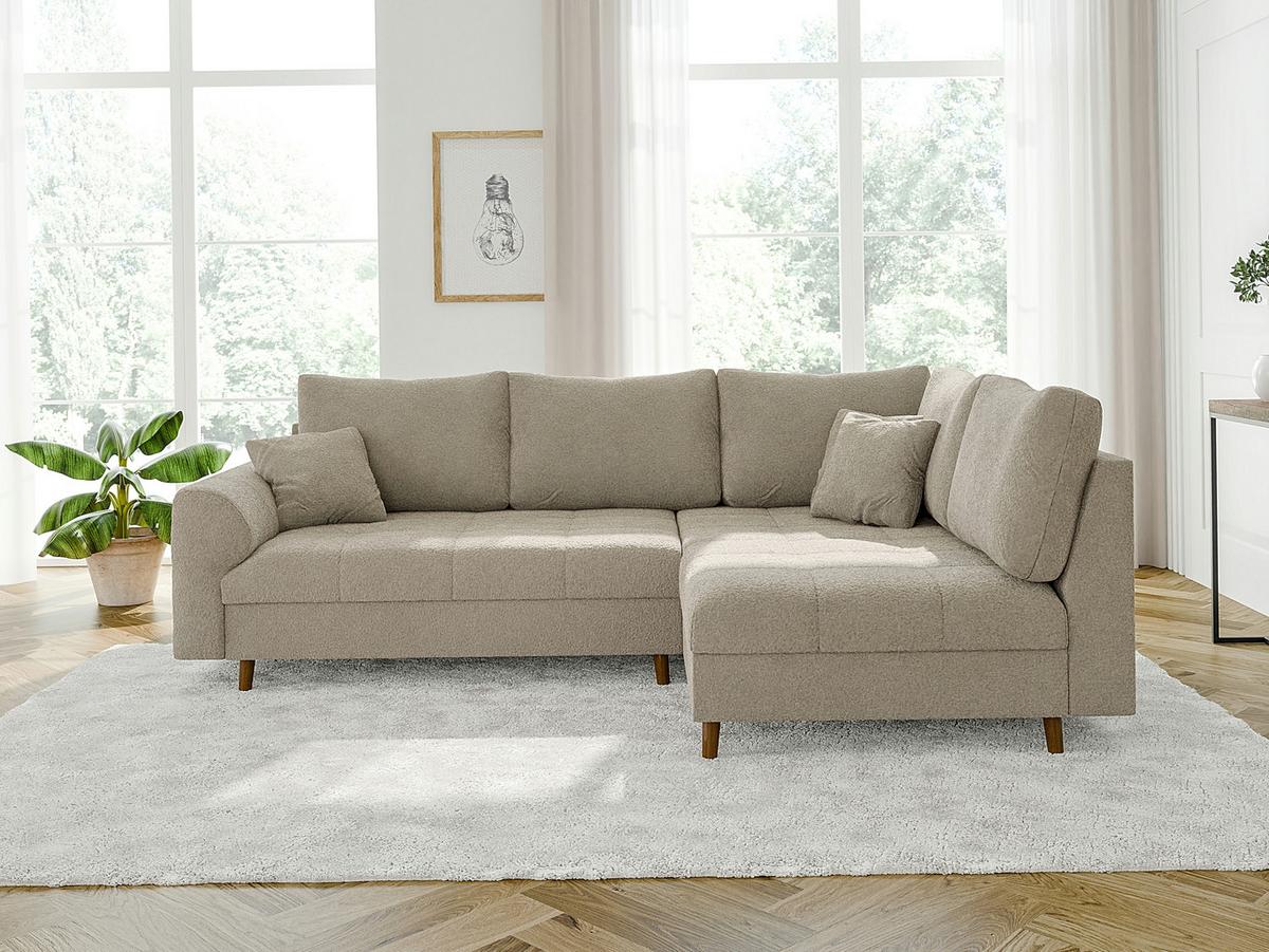 ECKSOFA Henrik Beige Boucle - Ottomane rechts - Beige/Braun, Holz/Textil (231/161cm) - S-Style