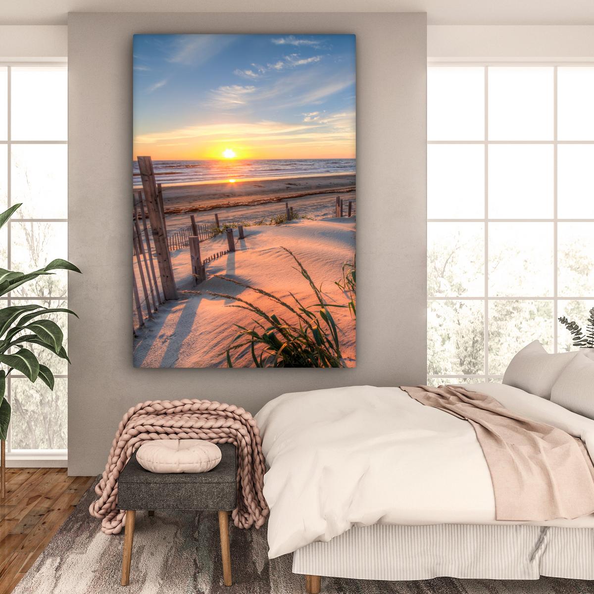 LEINWANDBILD Strand - Meer - Düne - Sonnenuntergang - Landschaft Deko Groß 90x140 cm - Beige, Textil (90/140cm) - MuchoWow