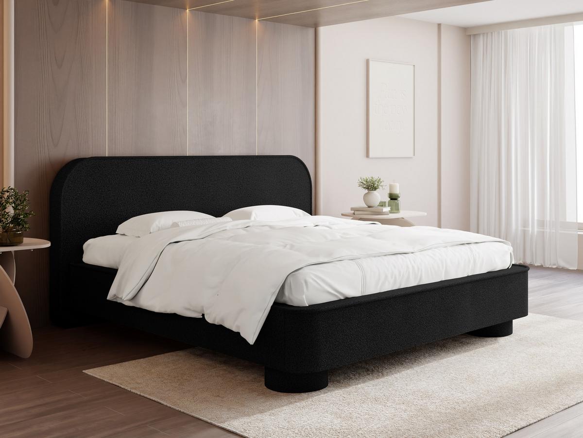 POLSTERBETT Aurora mit Bettkasten, Lattenrost & gepolsterten Füßen in Schwarz Boucle 140x200 cm - Birkefarben/Schwarz, Textil/Metall (140/200cm) - WFL GROUP
