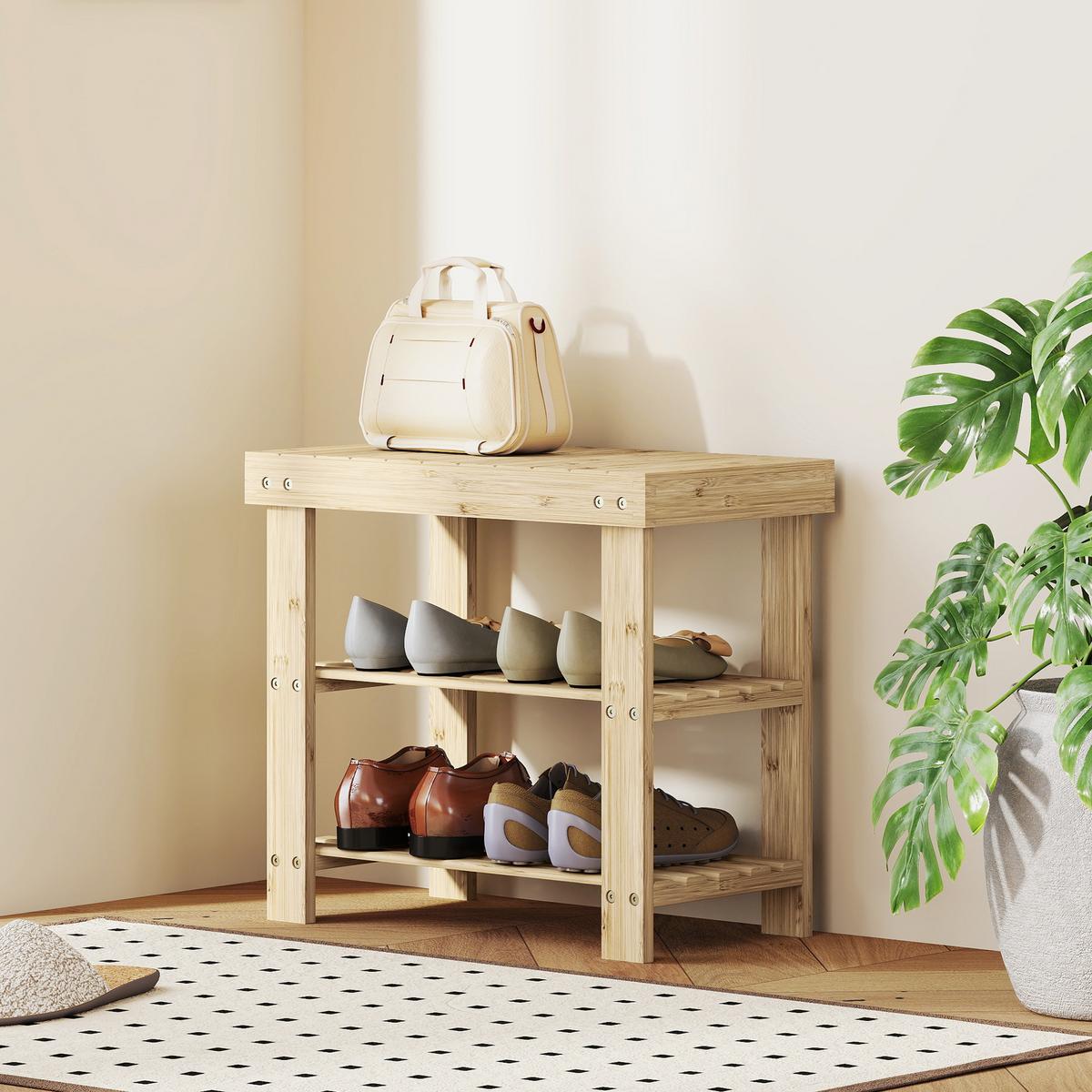 SCHUHBANK Bambus Naturholz - Naturfarben, Naturmaterialien (28/45/50cm) - HOMCOM