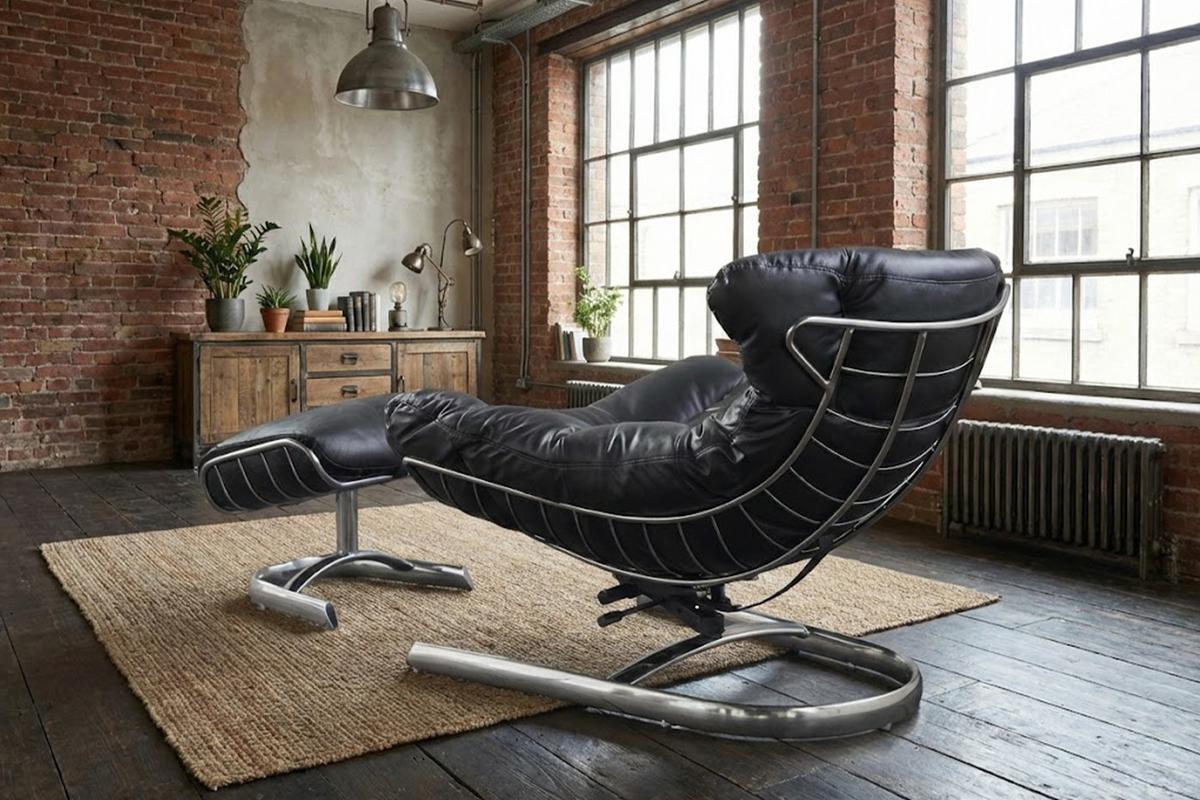 RELAXSESSEL LORNA Schwarz Leder - Silberfarben/Schwarz, Leder/Metall (87/80/110cm) - KAWOLA