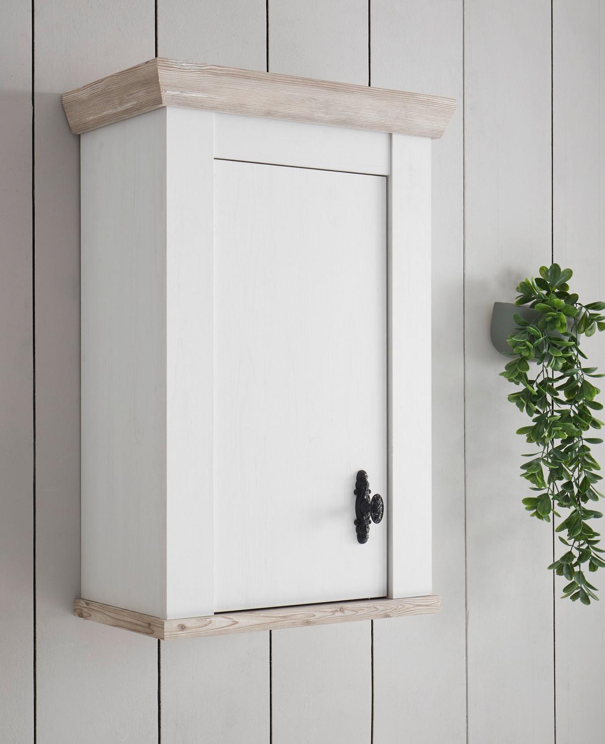 HÄNGESCHRANK weiß Pinie Landhaus, Küchenschrank hängend 55 x 85 cm, Soft-Close - Schwarz/Weiß, Holzwerkstoff/Metall (55/85/34cm) - Furn.Design