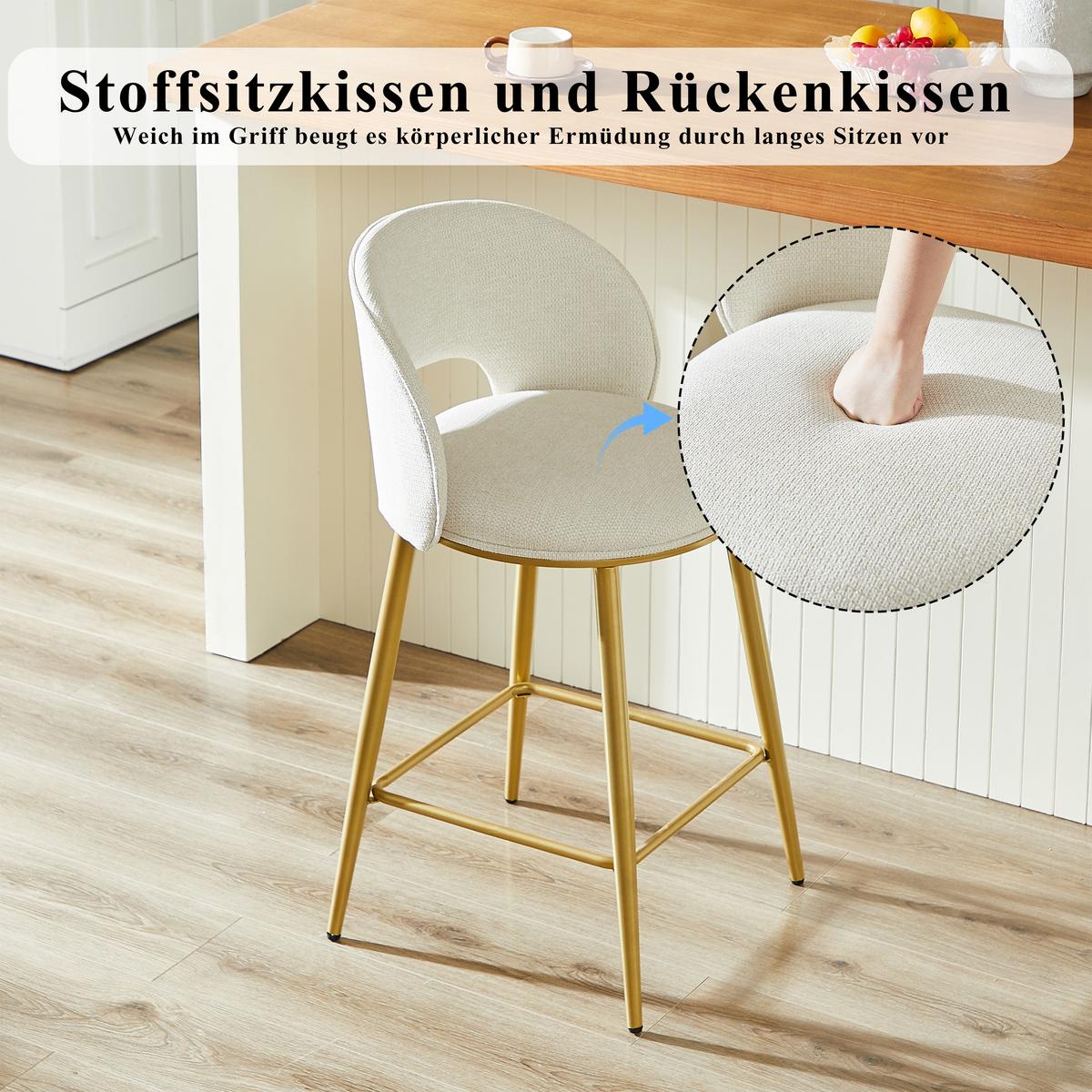 BARHOCKER stoff chenille gepolstert metallgestell mit rückenlehne 2er set - Beige, Textil (56/92/53cm) - Urban Meuble