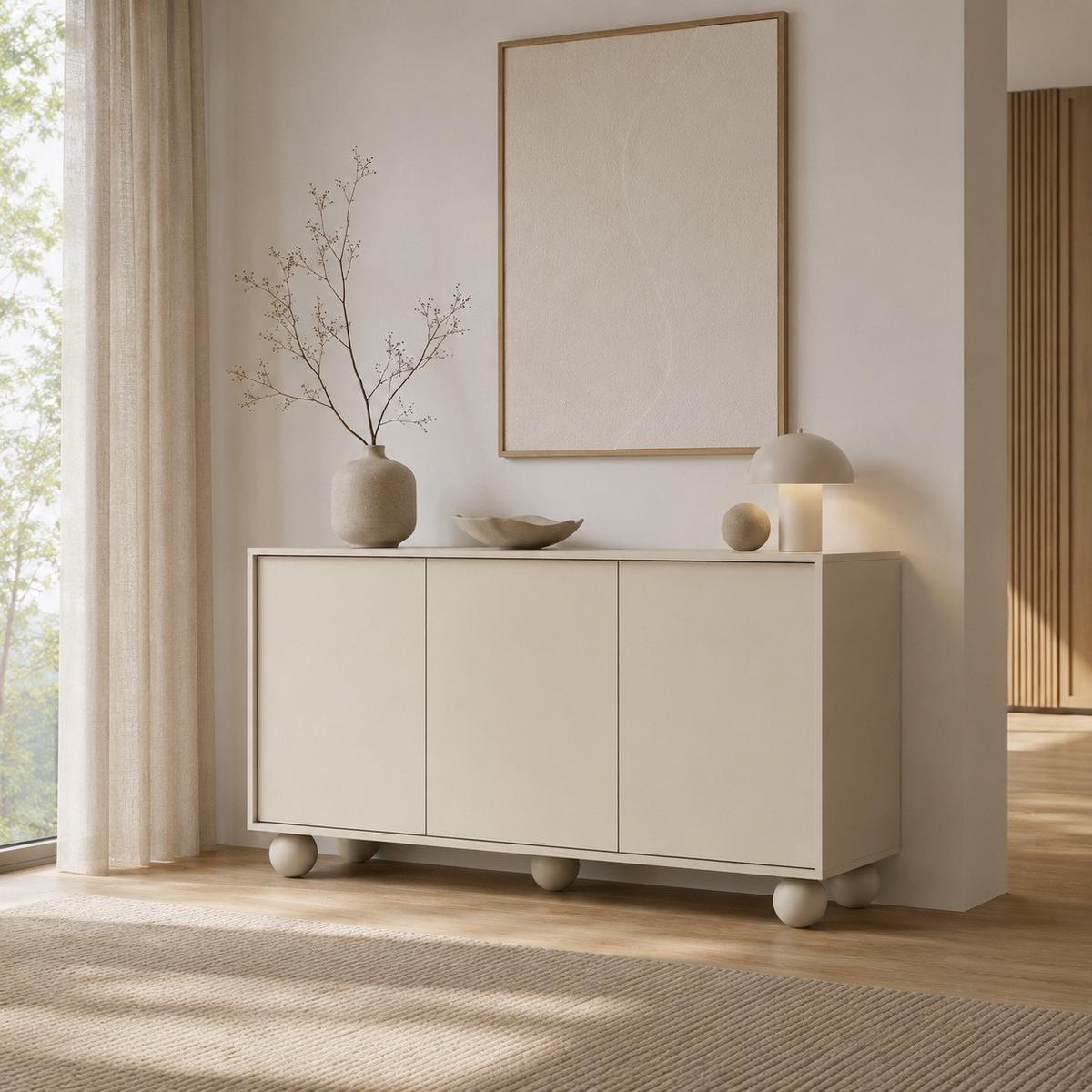 KOMMODE Adel mit 3 Türen und runden Füßen, 154 cm, Griffloss, Kaschmir - Kaschmir, Holzwerkstoff (154/81/38cm) - Beautysofa