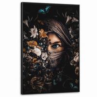 LEINWAND Bilder mit Rahmen - Frau - Luxus - Blumen - Schmetterling - Porträt - 100x150 - Schwarz, Textil (100/150cm) - MuchoWow