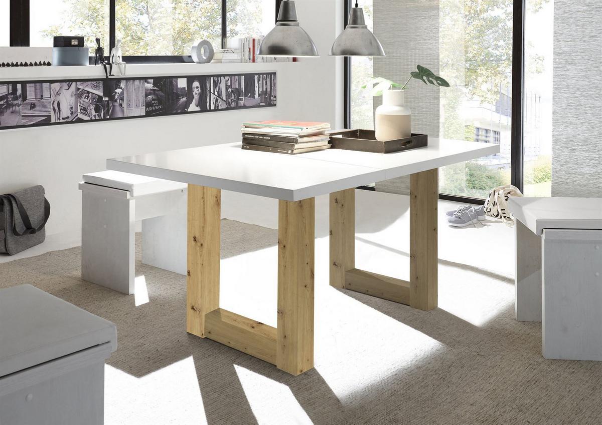 ESSTISCH ausziehbar Eila 1 160 x 90 x 75 Esszimmertisch Asteiche/Weiß Matt Lack - Weiß, Holz (160/90/75cm) - 58aufmkessel