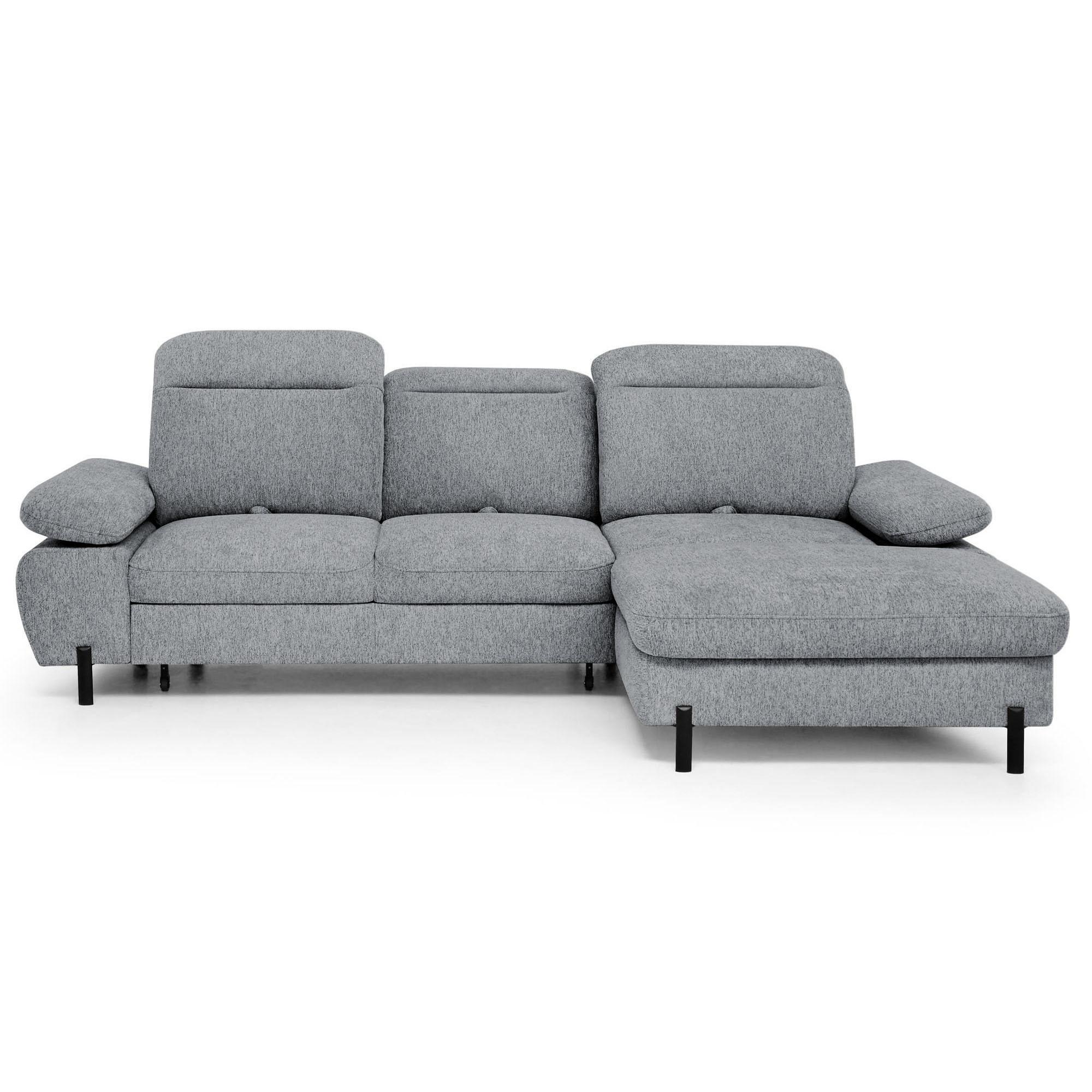 ECKSCHLAFSOFA Sora Mini mit verstellbaren Kopfstützen und Schlaffunktion, Chenille-Stoff, Grau, Rechts - Schwarz/Grau, Textil (190/285cm) - Beautysofa