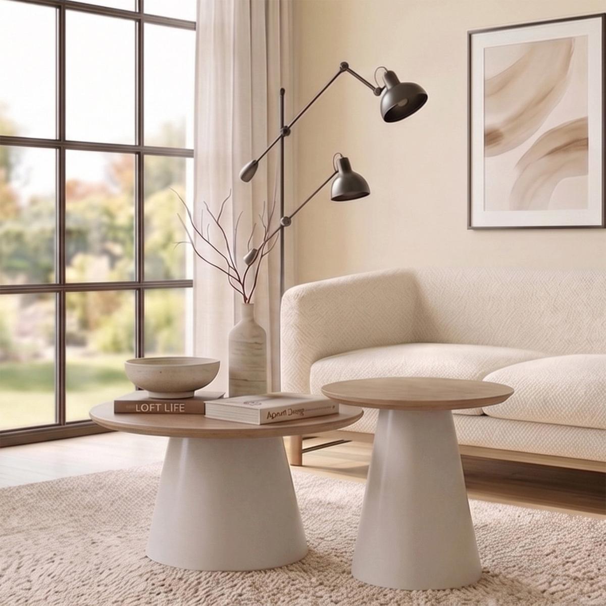 COUCHTISCH-SET Lunnea 80 cm - Eichefarben/Creme, Holzwerkstoff/Metall (80/80/42cm) - Selsey
