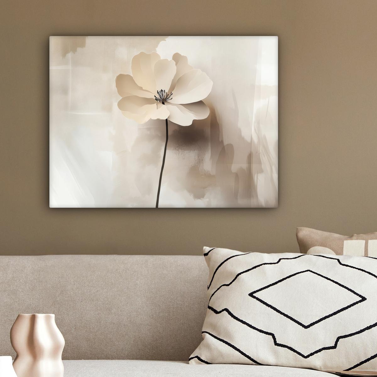 LEINWANDBILD Blume - Beige - Farbe - Schatten Wandbild 40x30 cm - Creme, Textil (40/30cm) - MuchoWow