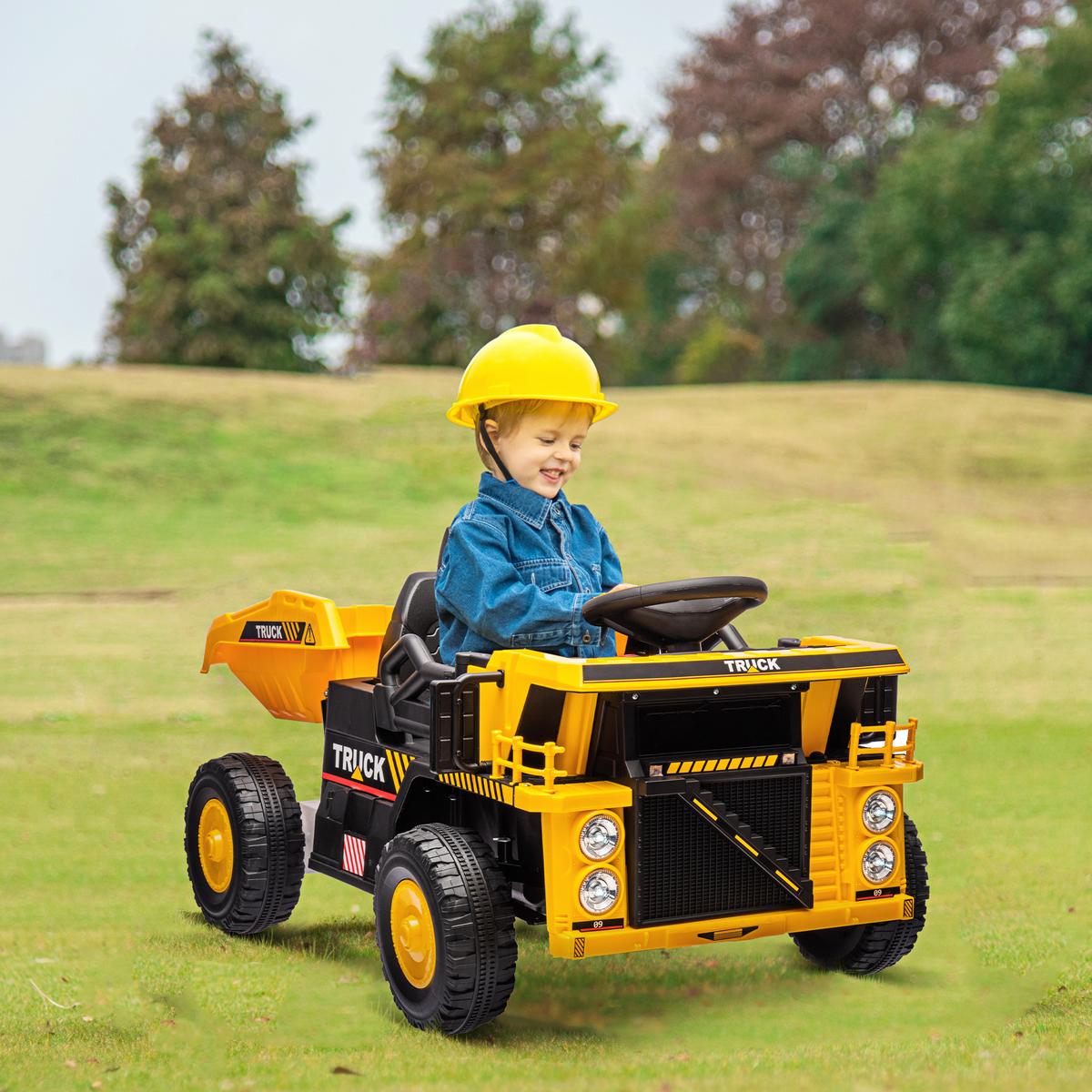 ELEKTRISCHER Traktor mit Schaufel 12 V Kinder Aufsitztraktor, Kinder Elektroauto - Gelb, Kunststoff/Metall (97/63/53cm) - AIYAPLAY