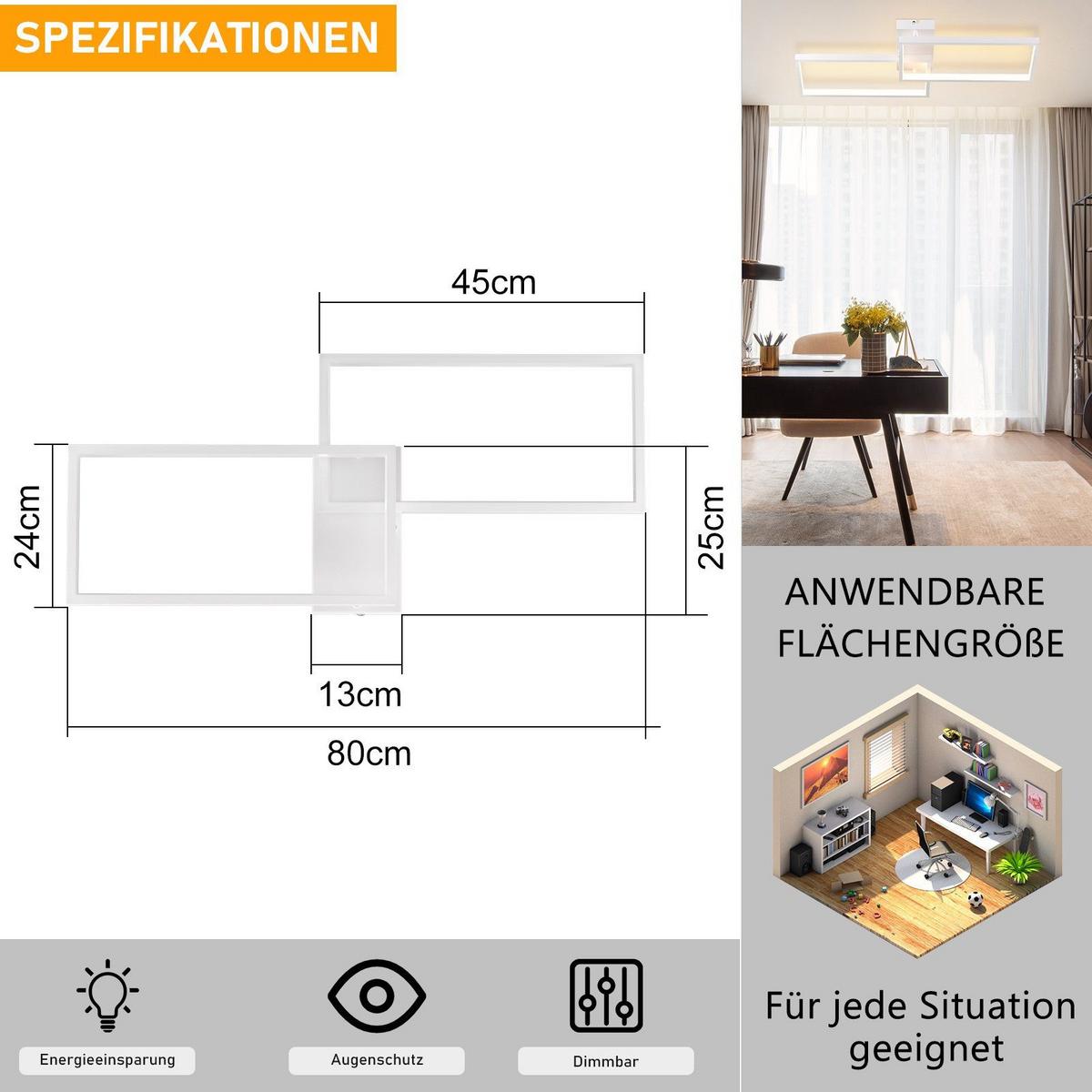 LED-DECKENLEUCHTE Kesselmark 39.0/7.5/80.0 cm - Weiß, Metall (80/39/7.5cm) - ZMH