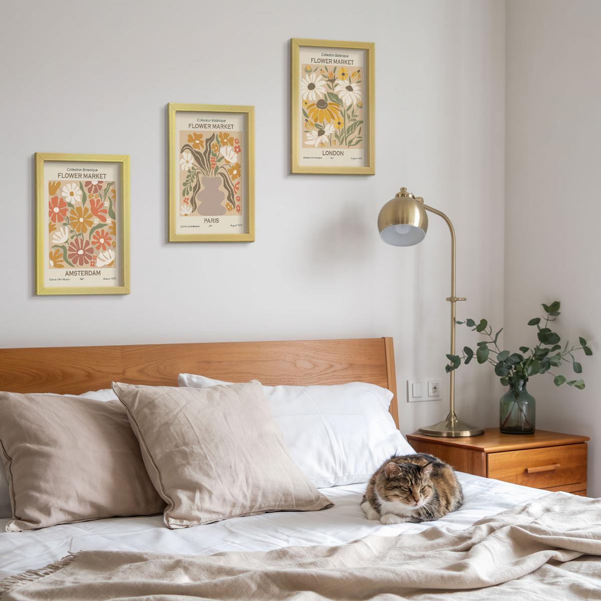BILDER SET 3er Set - 20x30 cm Goldrahmen - Blumenmuster Amsterdam Paris London - Goldfarben, Kunststoff (20/30cm) - TULUP