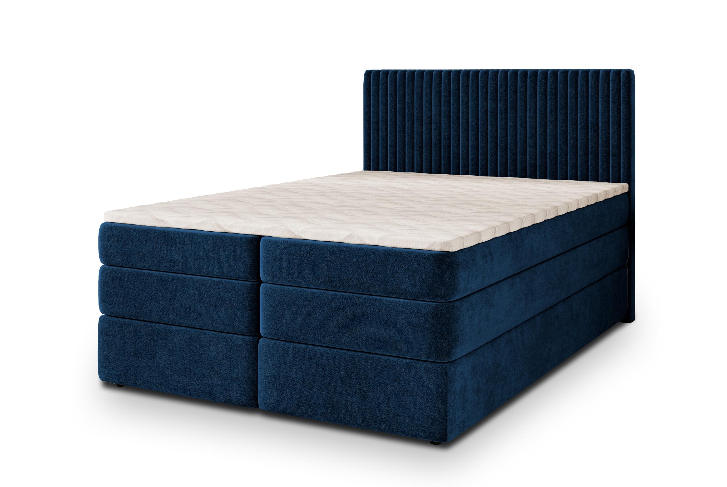 BOXSPRINGBETT FELBIO 200x200 cm mit Matratze und Topper, H2+H3 - Blau - Blau, Holz (200/200cm) - MASSENO