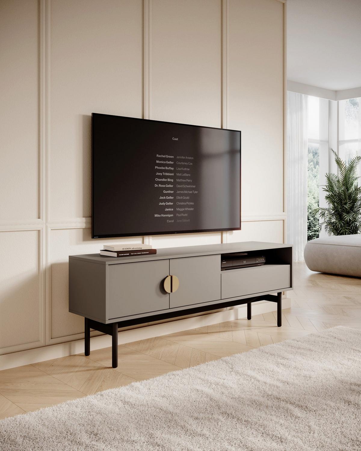 TV-LOWBOARD Stoon II STEINGRAU 154 CM - Goldfarben/Schwarz, Holzwerkstoff/Metall (154/57/38cm) - Selsey