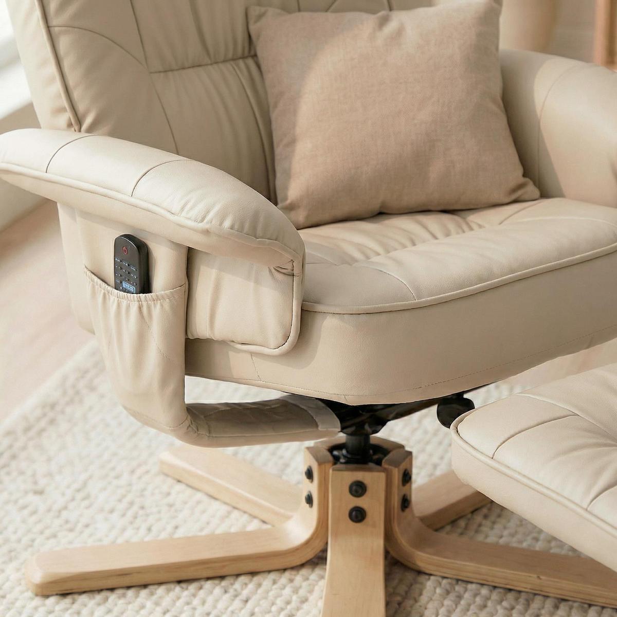 RELAXSESSEL KUNSTLEDER, SET MIT HOCKER CHARLY - Beige, Textil (76/87/61cm) - IDIMEX