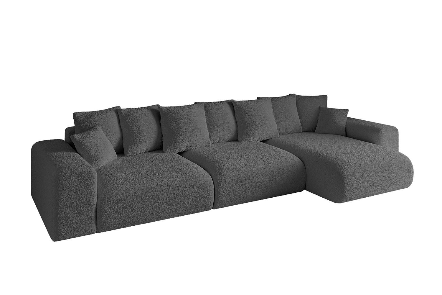 ECKSOFA Ottomane rechts ESKAR-L2 364x176x72 Platinfarben Bouclé - Platinfarben/Schwarz, Holzwerkstoff/Kunststoff (176/364cm) - ALTDECOR