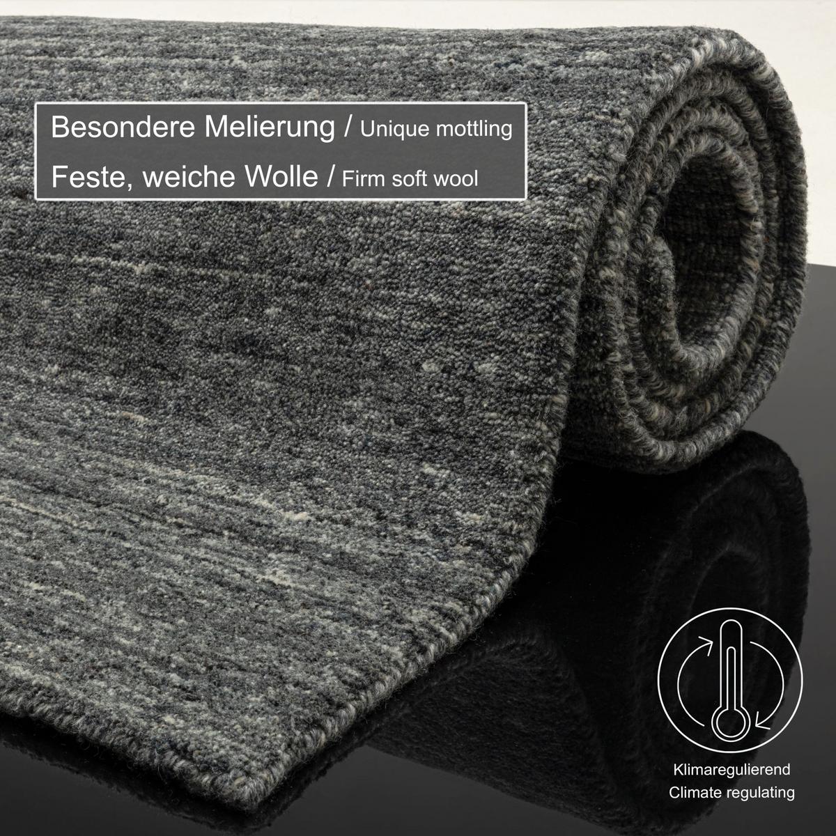 HANDWEBTEPPICH Pure 190x290 cm - Anthrazit, Textil (190/290cm) - THEKO