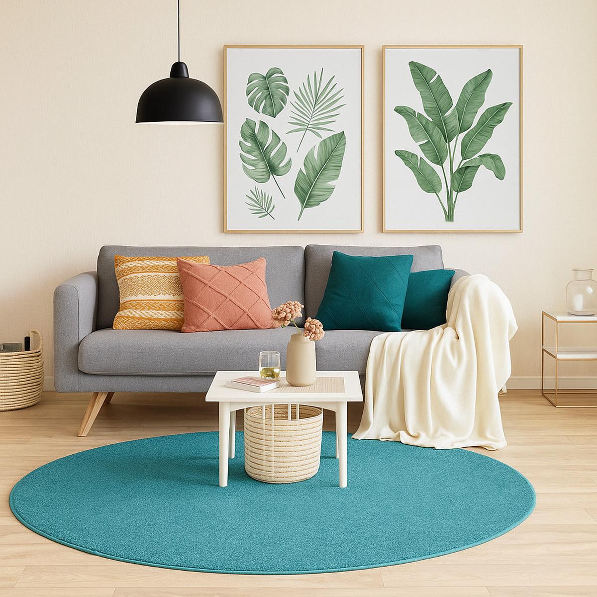 HOCHFLOR VELOURS TEPPICH MONA RUND - Petrol, Textil (200/200cm) - Snapstyle