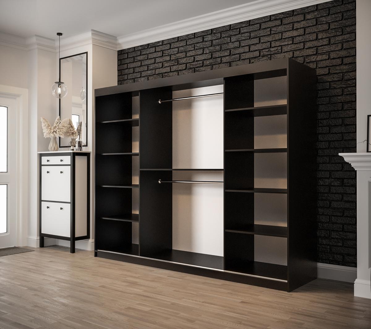 SCHWEBETÜRENSCHRANK 200/250/62 3-türig - Eichefarben/Schwarz, Holz/Kunststoff (250/200/62cm) - MÖBEL KRYSPOL