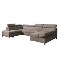WOHNLANDSCHAFT Olettio Braun 342/205/96 cm – großes Sofa mit Schlaffunktion L - Schwarz/Braun, Holz/Textil (205/96/342cm) - AX Living