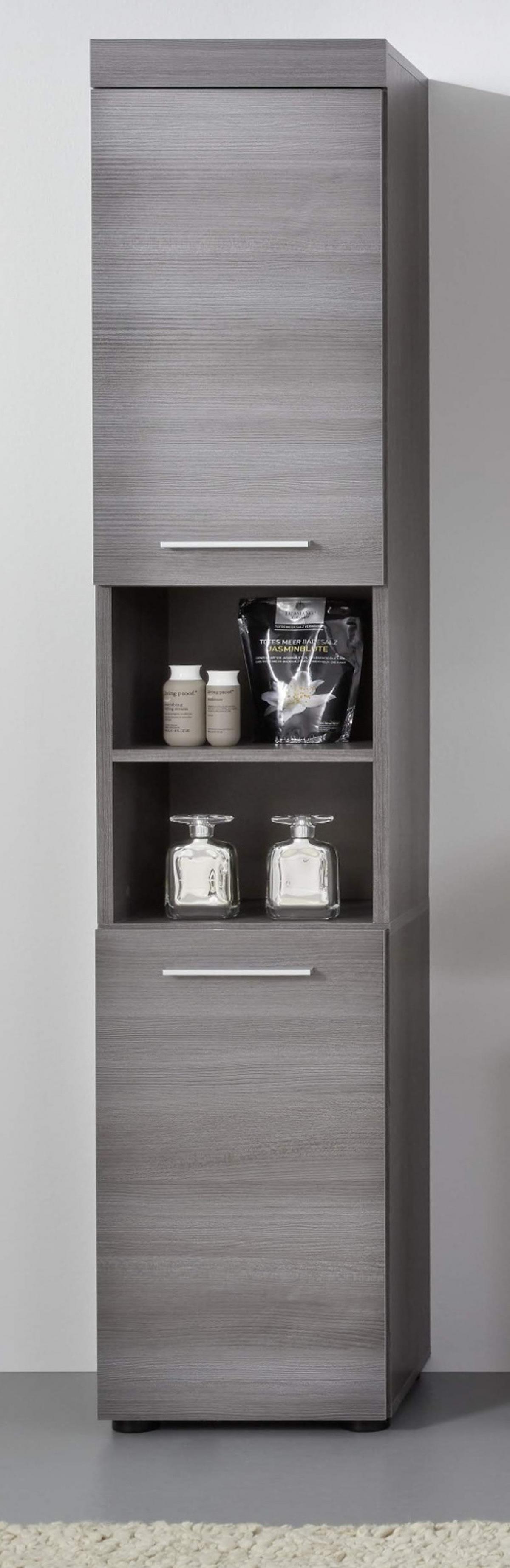 HOCHSCHRANK grau Rauchsilber 30 x 190 cm, Badschrank Türanschlag wechselbar - Silberfarben/Schwarz, Holzwerkstoff/Kunststoff (30/190/31cm) - Top.Furn