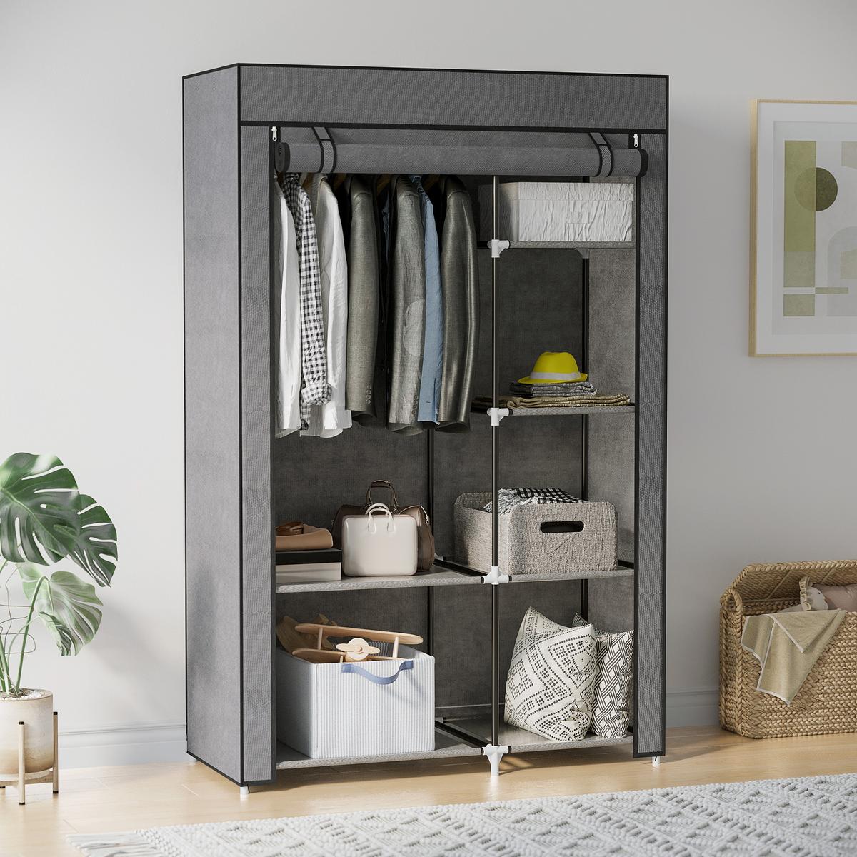 KLEIDERSCHRANK, 6 Fächern, Dunkelgrau, 103 x 43 x 162,5 cm - Dunkelgrau, Metall (43/162.5/103cm) - HOMCOM